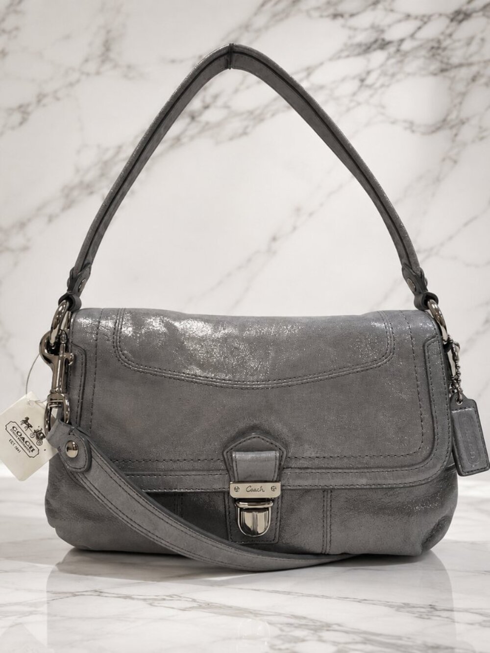 Coach Poppy Layla Silver Shimmer Leather Crossbody Bag D1182-18160